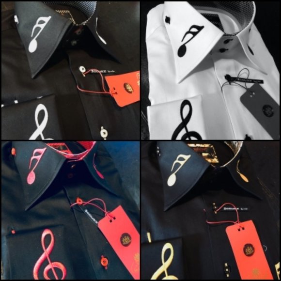 Axxess Embroidered Musical Note High Collar Shirt - Picture 2 of 3